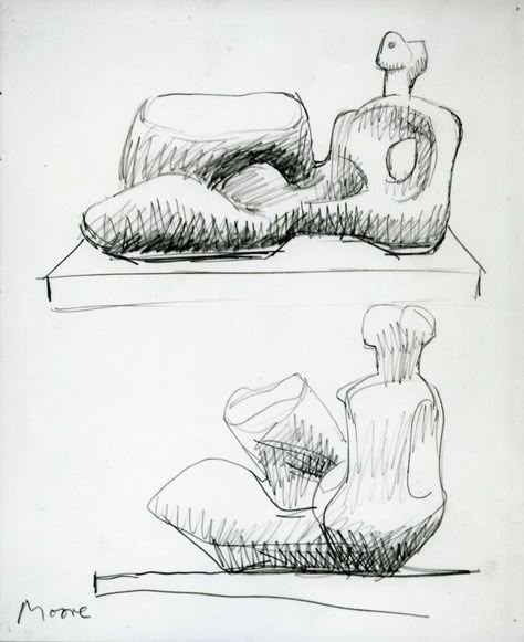 Henry Moore Drawing for Unesco Reclining Figure 1954–57 © The Henry Moore Foundation. All Rights Reserved Henry Moore Drawings, Henri Moore, Henry Moore Sculptures, Reclining Figure, Working Model, Ceramic Sculpture Figurative, Barbara Hepworth, Plaster Sculpture, Henry Moore