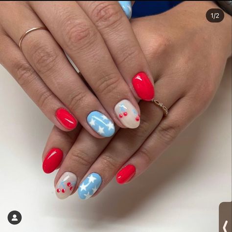 Fourth Of July Nail Inspo Simple, Simple Fourth Of July Nails 2024, 4th Of July Nails With Pink, Cute Nails 4th Of July, Nail Inspo Fourth Of July, Nails For The Fourth Of July, Pink Fourth Of July Nails, 4th Of July Simple Nails, 4tj Of July Acrylic Nails