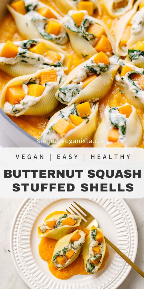 Butternut Squash Stuffed Shells, Squash Stuffed Shells, Butternut Squash Stuffed, Shells Stuffed, Healthy Butternut Squash, Clean Eating Vegetarian, Shells Recipe, Stuffed Shells Recipe, Butternut Squash Recipes