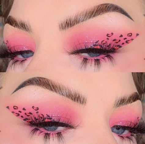 Animal Print Eye Makeup, Pink Cheetah Makeup, Cheta Print Make Up, Pink Leopard Makeup, Pink Panther Makeup, Halloween Makeup Pink, Pink Leopard Costume, Pink Panther Costume, Leapord Make Up Halloween