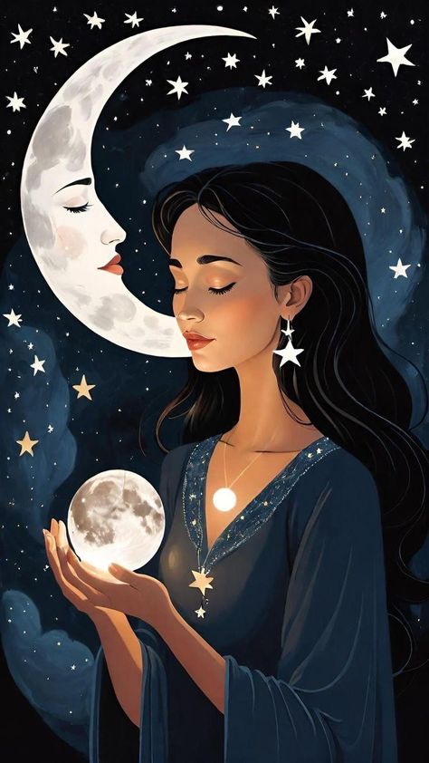 Gems Art, Girly Art Illustrations, Illustration Vintage, Dreamy Art, Moon And Stars, Moon Art, Spiritual Art, Girly Art, Art Journals