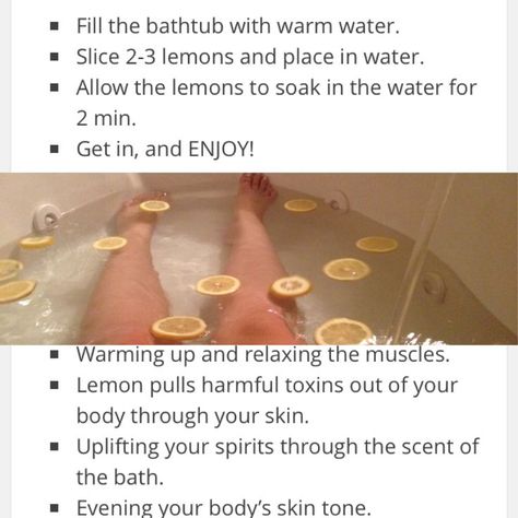 Self Care Bath Ideas, Bath Remedies, Bath Tips, Bath Soak Recipe, Lemon Bath, Bath Detox, Lemon Detox, Skin Care Routine For 20s, Detox Bath