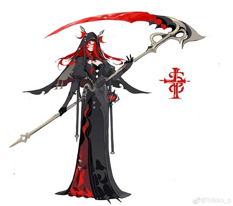 Scythe Action Pose, Scythe Holding Poses, Weaponized Yoyo, Character With Scythe, Blood Character Design, Scythe Character Design, Scythe Designs, Scythe Poses, Scythe Weilders