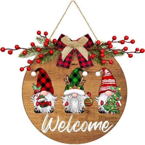 Christmas Door Signs Wood, Christmas Door Hangers Wooden, Christmas Gnome Door Hanger, Gnome Welcome Sign, Welcome Hanging Sign, Welcome Hanging, Gnome Door Hanger, Pizza Tray, Pine Leaves