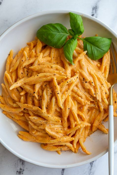 Roasted Red Pepper Tofu Pasta - Food with Feeling Firm Tofu Pasta Sauce, Roasted Red Pepper Tofu Pasta, Roasted Red Pepper Tofu Sauce, Tofu Ricotta Pasta, Vegan Red Sauce Pasta, Silken Tofu Pasta, Silken Tofu Pasta Sauce, Silken Tofu Sauce, Tofu Pasta Recipes