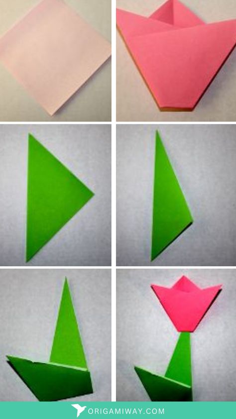 An origami paper pink tulip Tulip Origami, Origami Tulip, Easy Paper Flowers, Sheets Of Paper, Easy Origami, How To Make Paper Flowers, Origami Easy, Sheet Of Paper, Paper Flowers