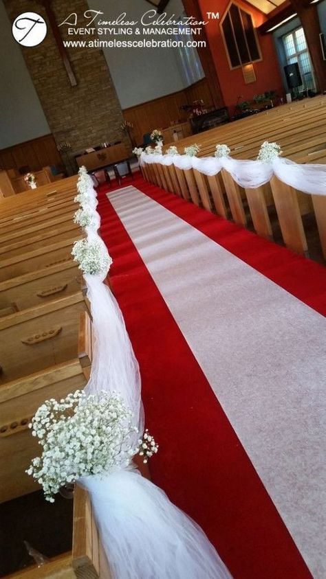 Church Wedding Decorations Aisle, Tulle Wedding Decorations, Church Pew Decorations, Simple Church Wedding, Wedding Church Aisle, Church Aisle, Tulle Decorations, Wedding Church Decor, Pew Decorations