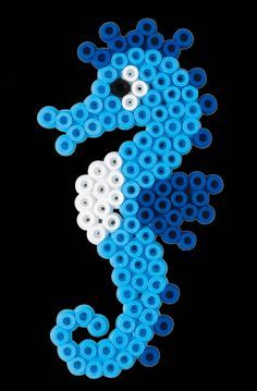 Perler Beads Horse, Perler Beads Ocean, Ocean Perler Bead Patterns, Ocean Perler Beads, Perler Bead Designs, Blue Seahorse, Melty Bead Patterns, Fuse Bead Patterns, Hama Beads Design