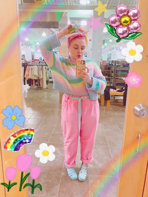 Enby Outfits Plus Size, Plus Size 80s Outfits, Plus Size Pastel Outfits, Enby Aesthetic, Fairy Kei Outfit, Plus Size Kawaii Fashion, Enby Outfits, Cute Pastel Outfits, Inspiring Drawings