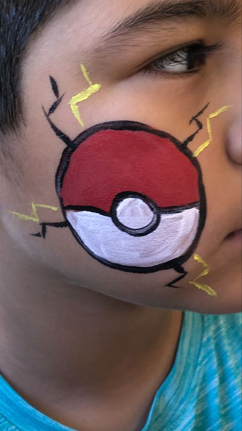 Pokeball Face Paint, Simple Face Painting For Halloween, Very Easy Face Painting For Kids, Small Halloween Face Paint, Super Easy Face Painting Ideas For Kids, Pokemon Face Paint Easy, Roblox Face Paint, Simple Kids Face Painting Ideas, Simple Kids Face Paint