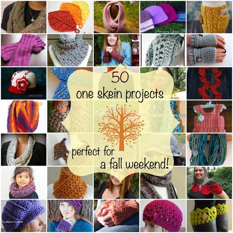 Fiber Flux...Adventures in Stitching: 50 One Skein Projects Perfect for A Fall Weekend! One Skein Projects, One Skein Crochet, Skins Minecraft, Hats And Scarves, Crochet Geek, Quick Crochet, Crochet Round, Yarn Projects, Love Crochet