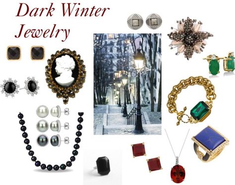 Dark Winter Jewelry Deep Winter Palette Outfits, Winter Skin Tone, Deep Winter Palette, Deep Winter Colors, Winter Sparkle, Jewelry Kit, Winter Color Palette, Winter Typ, True Winter