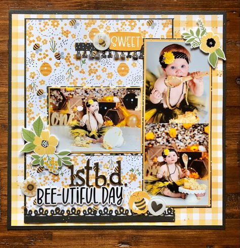 Echo Park Bee Happy Layouts, Echo Park Bee Happy, Echo Park Layouts, Bee Scrapbook, Garden Scrapbook, Heritage Scrapbook Pages, Family Scrapbook Layouts, Scrapbook Design Layout, Beautiful Scrapbook Layouts