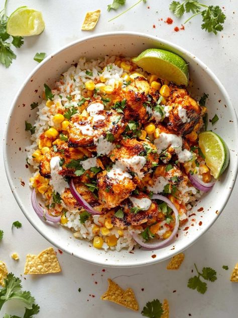 Street Corn Chicken Rice Bowl | Cocina Republic Street Corn Chicken Rice Bowl, Street Corn Chicken, Chicken Rice Bowl, Bowls Recipes, Healthy Bowls Recipes, Corn Chicken, Chicken Rice Bowls, Chicken Grilled, Cheap Meal Ideas