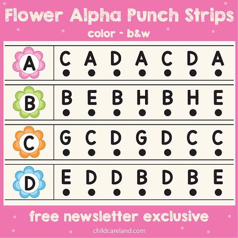 Flower Alpha Punch Strips Free Hole Punch Printables, Hole Punch Activities Free Printable, Preschool Centers, Early Learning Activities, Center Ideas, Free Preschool, Cricut Designs, Preschool Printables, Classroom Activities