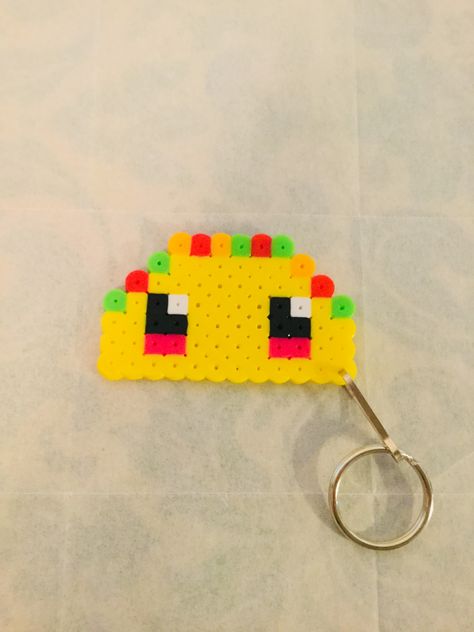 Perler Kawaii Taco Taco Perler Bead Patterns, Perler Keychain, Taco Bell Logo, Rave Bae, Easy Perler Bead Patterns, Hamma Beads, Diy Perler Bead Crafts, Beads Designs, Melty Beads