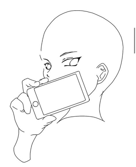 Anime Base Holding Phone, Holding Phone Pose Drawing, Holding Phone Art Reference, Holding A Phone Drawing Reference, Holding Phone Pose Reference, Body Base Holding Knife, Holding Phone Reference Pose, Person Sketch, Word Drawings