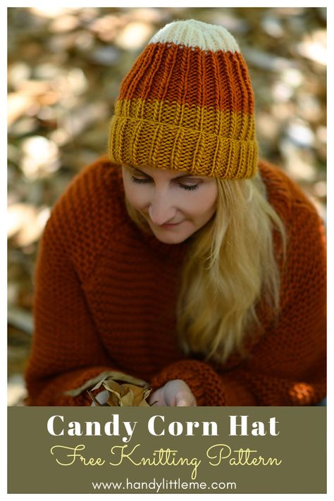 Candy Corn Hat, Pumpkin Patch Kids, Hat Free Knitting Pattern, Messy Bun Hat Pattern, Easy Knit Hat, Knitting Abbreviations, Easy Knitting Patterns Free, Candy Corn Halloween, Halloween Hat