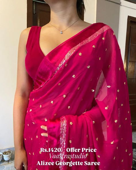 Festive Season Sale is Live✨ Get Upto 50% Off On all Products😱 Limited Period Offer⏳ Free Shipping on Prepaid Orders🚚 COD Available✅ Hurry!!! Shop Now🛍️🛒 To Order Visit Our Website or DM us💌 Link in Bio🔗 Follow for more Updates🙌🏻 Rani Pink Saree, Pink Georgette Saree, Rani Pink, Georgette Saree, Gold Sequins, Silver Lining, Satin Blouse, Bollywood Saree, Pink Saree