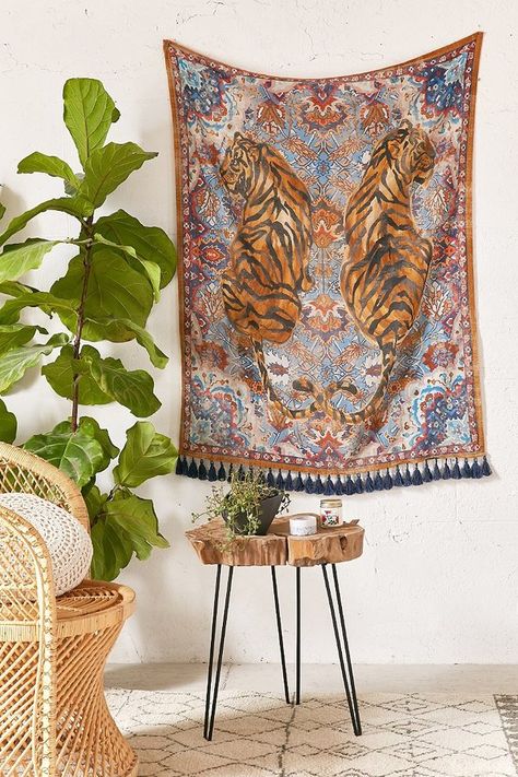 Tiger Twins Tapestry Ceiling Tapestry Ideas, Dorm Room List, Tiger Tapestry, Ceiling Tapestry, Hipster Home Decor, Hipster Home, Tapestry Ideas, Tumblr Rooms, Ideas Living Room