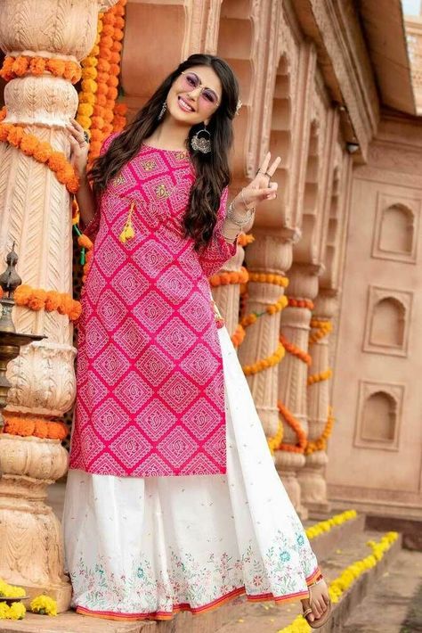 *Click on Image To Shop Latest Kurti*Look Beautiful in this Kurti Set. This Kurti Set is suitable for Partywear like Birthday party, Farewell,Small Functions get to gether etc. #kurtiset #kurtiplazzoset #kurtis #partywearkurti Cotton Material Kurti Design, Kurti With Skirt Designs Latest, Ladies Tops Fashion Indian, Kurta Plazo Fashion Styles, Kurti And Plazo Designs Latest, Kurti Set Designs Latest, Dark Pink Kurti, Bandhni Kurti Designs Latest, Kurta Plazo Design