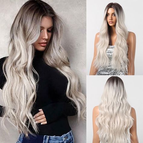 PRICES MAY VARY. 【Premium Material】The long blonde wavy wig is made of high-temperature resistant synthetic fiber and stands heat up to 120℃ (250℉). It is not only soft and full,but also natural and bouncy. Easy to comb and not easily tangle and hair loss. 【Style and Benefits】This long blonde wavy wig is soft, full, and thick. 26 inches long. Long wave wig is suitable for any face shape. A natural wavy and stylish appearance helps you change your style and become more confident and charming. 【Ad Blonde Wavy Wig, Platinum Blonde Wig, Platinum Wigs, Blonde Waves, Wavy Wig, Wave Wig, Curly Wig, Long Blonde, Dark Roots