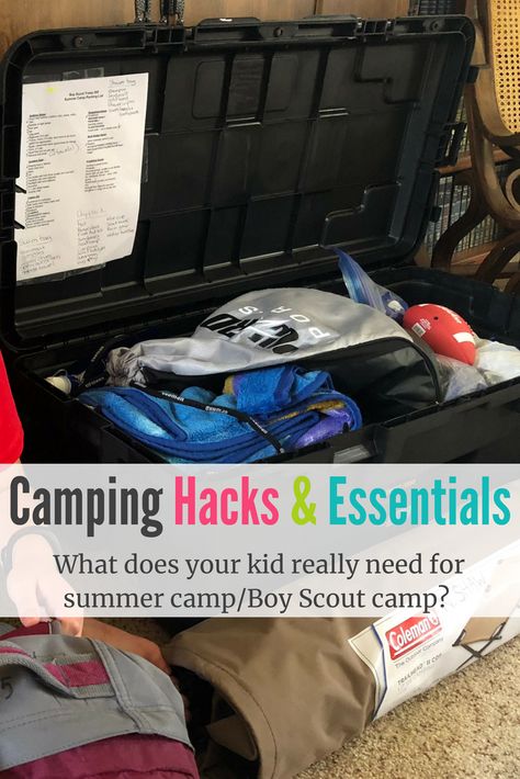 You have the packing list, but do you really have the essentials for boy scout camp or sleep away camp? These camping hacks and camp essentials are from one mom to another. Your kid will have a blast at camp and these tips will help you feel good that they have everything they need (including care packages!)! #sleepawaycamppacking #sleepawaycampessentials #sleepawaycampideas #sleepawaycamptips #boyscoutcampcarepackage #boyscoutcamppacking Zelt Camping Hacks, Summer Camp Boys, Summer Camp Packing, Camp Essentials, Camping Checklist Family, Boy Scout Camping, Tent Camping Hacks, Camping Summer, Sleepaway Camp