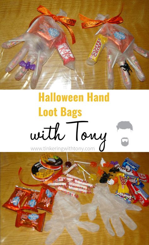 Halloween Hand Loot Bags - by Tinkering with Tony Halloween Hand Candy Bags, Halloween Loot Bag Ideas, Halloween Candy Bag Diy, Halloween Fundraiser, Halloween Care Packages, Halloween School Treats, Halloween Class Party, Candy Stand, Halloween Goodie Bags