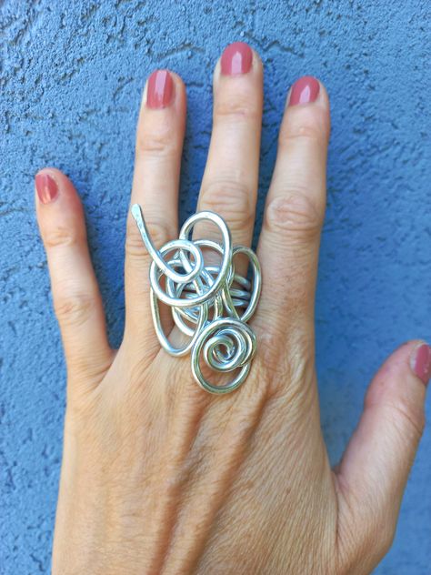 Asymmetrical Ring, Sculptural Ring, Silver Wire Rings, Funky Necklace, Huge Rings, Chunky Silver Rings, Wide Silver Ring, Abstract Jewelry, Contemporary Necklace