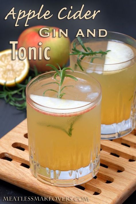 Apple Cider Gin and Tonic.  A bright and refreshing fall cocktail to welcome in the cooler weather.  A fun twist on a traditional gin and tonic! Recipes With Fruit Cocktail, Apple Cider Syrup, Vodka Tonic, Frozen Cocktail Recipes, Rum Cocktail Recipes, Gin Lemon, Fall Cocktail, Gin Cocktail Recipes, Vodka Cocktails Recipes