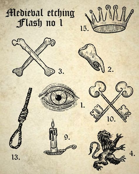 ⚔️ Medieval Flash Series ⚔️ I’m offering a new set of 15 mini flash designs, all original and inspired by medieval etching. Each piece captures the essence of old-world symbolism, from knights and armor to sacred motifs. Perfect for those who love detailed, timeless designs. I’m using these to train and refine my tattooing, and each flash is available for about 40€. DM if you’re interested in grabbing one of these unique pieces! #MedievalArt #FlashDesign #EngravingStyle #TattooFlash #... Medieval Etching, Medieval Symbols, Flash Series, Medieval Tattoo, Flash Designs, Armor Tattoo, Flash Design, Medieval Armor, Medieval Art