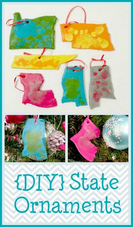 DIY State Ornaments State Christmas Ornaments, State Ornaments, Easy Christmas Ornaments, Creative Arts And Crafts, Christmas Activities For Kids, Holiday Crafts Christmas, Handmade Ornaments, Christmas Activities, Winter Theme