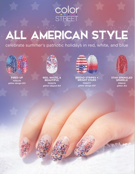 Patriotic collection #colorstreetnails #colorstreet American Manicure Nails, American Manicure, Colorstreet Nail Ideas, Color Street Graphics, Patriotic Nails, Nails Color Street, Color Street Combos, Manicure Colors, Color Street Ideas