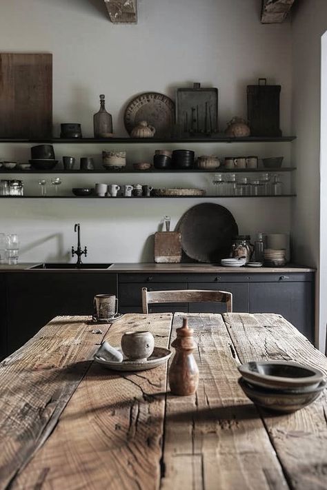 Adorn your kitchen with over 57 Wabi Sabi ideas that blend bohemian flair with chic sophistication. Explore abstract paintings, eclectic textiles, and global accents to create a space that reflects your vibrant personality. #WabiSabiKitchen #Ideas #BohoChicSophistication Kitchen With Personality, Axel Vervoordt Kitchen, Wabi Sabi Kitchen Inspiration, Simple Rustic Kitchen, Wabi Sabi Interior Kitchen, Eclectic Kitchen Bohemian, Wabi Sabi Kitchen, Wabi Sabi House, Boho Chic Kitchen