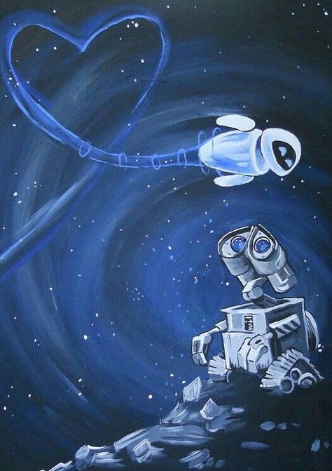 Wall-e Painting, Wall E Eva, Ashoka Star Wars, Walle Y Eva, Walle And Eva, Bday Themes, Wall E Eve, Disney Wall Art, Easy Disney Drawings