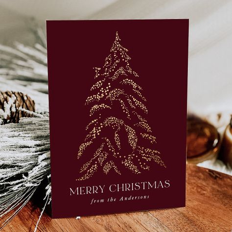 $2.42 | Sparkling Winter Pine Merry Christmas Non-Photo - merry christmas, christmas, holiday, christmas tree, pine tree, modern, elegant, without photo, minimalist, burgundy Calligraphy Holiday Cards, Business Christmas Card, Company Holiday Cards, Classic Christmas Cards, Company Christmas Cards, Glamorous Christmas, Corporate Holiday Cards, Family Christmas Card, Christmas Graphic Design