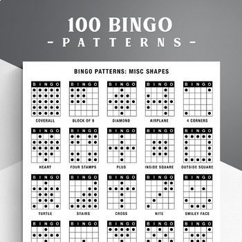 100 Bingo Patterns Bingo Patterns Free Printable, Bingo Games Patterns, Bingo Games For Adults, Bingo Cards Printable Templates, Bingo Prize Ideas, Bingo Printable Free, Bingo Books, Bingo Patterns, Road Trip Bingo