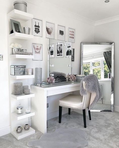 Dressing room goals from @no40_home_renovation featuring our Diaz Hollywood Mirror | Dressing Table | Dressing Table Ideas | Dressing Table Organisation | Dressing Table Decor | Dressing Table Chair | Dressing Table Mirror | Dressing Table Modern | Dressing Table Stool #dressingtable #dressingtables #dressingtablemirror #dressingtablestool #dressingtablemirrors #mirroreddressingtable #dressingtablechair #moderndressingtable #dressingtablewithmirror #dressingtablemirrorwithlights Bilik Tidur Perempuan, Reka Bentuk Bilik Tidur, Dressing Room Decor, Bilik Idaman, Bedroom Decor For Teen Girls, White Desk, Light Ideas, Vanity Room, Vanity Mirrors