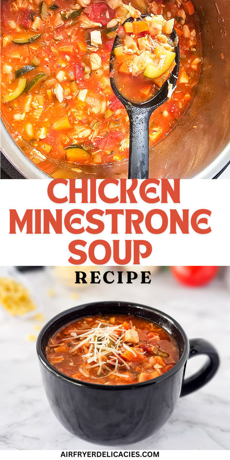 Last minute Hearty instant pot chicken minestrone soup Chicken Minestrone Soup Recipe, Chicken Minestrone Soup, Good Soup, Minestrone Soup Recipe, Minestrone Soup, Instant Pot Chicken, Minestrone, Dinner Idea, Chicken Soup