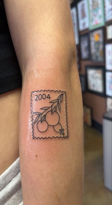 Georgia Stamp Tattoo, Peach Stamp Tattoo, Georgia Tattoo Ideas, Postage Stamp Tattoo Ideas, Strawberry Stamp Tattoo, Stamp Tattoo Ideas, Post Stamp Tattoo, Postcard Tattoo, Georgia Tattoo