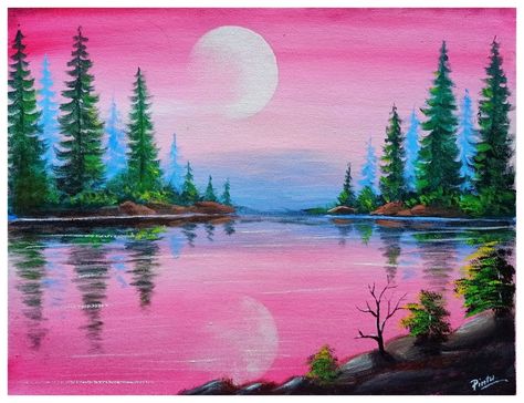 Easy Nature Paintings, Canvas Art Painting Acrylic, Landscape Acrylic Painting, Easy Landscape Paintings, Oil Painting Lessons, Acrylic Painting Ideas, Easy Acrylic Painting, Scenery Paintings, Easy Canvas Art