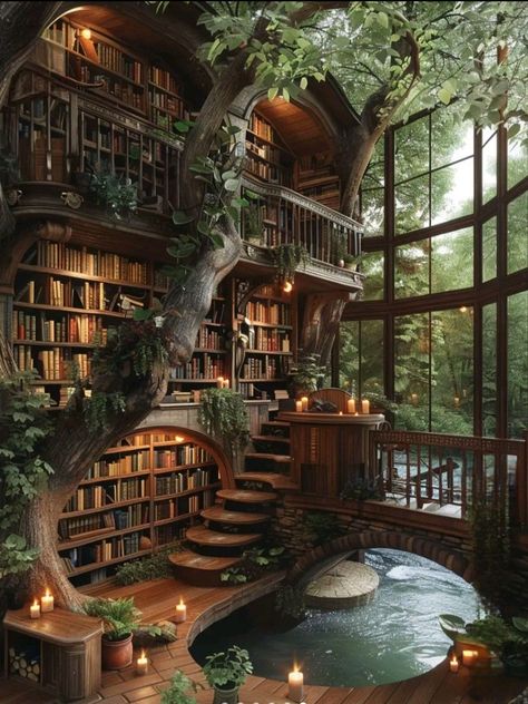 Fantasy Living Room Aesthetic, Enchanted Office Decor, Fantasy Homes Interior, Pretty Home Library, Fairy Library Aesthetic, Dream Home Library Aesthetic, Huge Home Library, Mythical Library, Fantasy Aesthetic Room