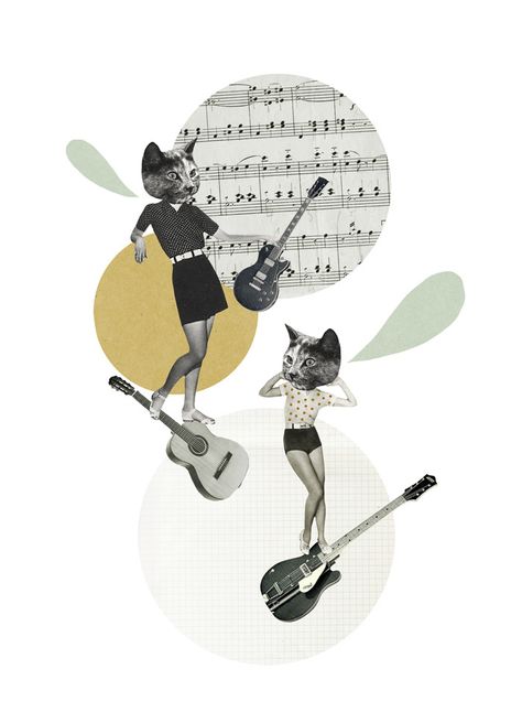 Illustration Design Graphique, Cat Collage, Art Du Collage, Music Collage, Music Illustration, Pix Art, Art Graphic Design, Collage Artwork, Musical Notes