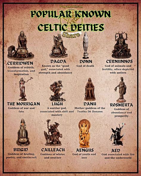 🌿 Celtic mythology is rich with a diverse pantheon of deities, each embodying various aspects of life, nature, and the cosmos. Tag a friend who loves mythology and share the magic! ✨ Among the most popular Celtic deities is **Brigid**, the goddess of fire 🔥, poetry 📝, and healing 💚, revered for her nurturing qualities. Another significant figure is **Lugh**, a multifaceted god associated with skill, craftsmanship, and the harvest 🌾. Remember, don't copy without credit or it's an instant... Fire Poetry, Witchcraft Stuff, Goddess Of Fire, Celtic Deities, Celtic Gods, Ancient History Facts, Celtic Mythology, Life Nature, Mother Goddess