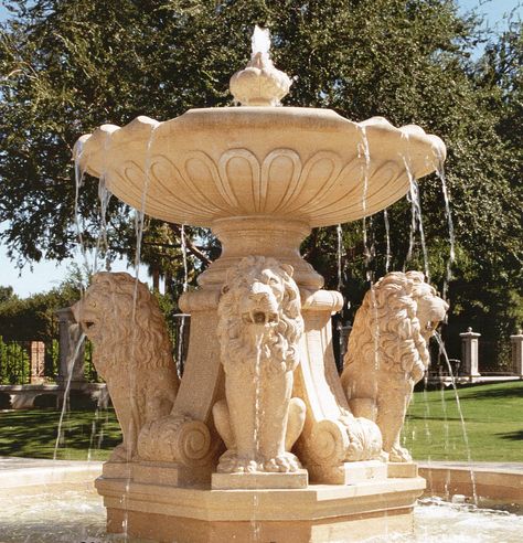 lions stone fountain model PHOENIX  - design by Garden Ornaments Stone srl - www.gardenorn.com Sculpture Fountain, Water Fountain Design, Lion Statue, Garden Water Fountains, Small Water Features, Fountain Design, Stone Fountains, Water Fountains Outdoor, Landscape Elements