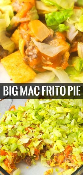 Big Mac Frito Pie is an easy ground beef dinner recipe. This casserole loaded with ground beef, dill pickles, cheddar cheese, shredded lettuce and Frito's corn chips, is a fun twist on the classic Frito pie recipe. Easy  Dinner Recipes | Dinner Ideas | Ground Beef Recipes | Casserole Recipes Big Mac Frito Pie, Ground Beef Pie Recipes For Dinner, Corn Chips Recipe Ground Beef, Big Mac Recipe Ideas, Big Mac Dip Recipe, Recipes Using Fritos Corn Chips, Big Mac Dip, Frito Pie Recipe Easy, Ground Beef Recipes Casserole