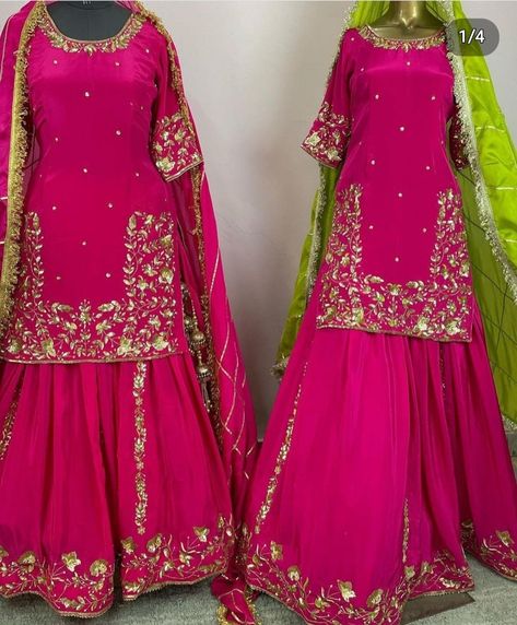 Dark Pink Colour Combinations Dress, Dark Pink Combination Dress, Sharara Design, Dark Pink Colour, Plazo Suits, Fancy Dress Material, Punjabi Dresses, Haldi Dress, Suit Punjabi