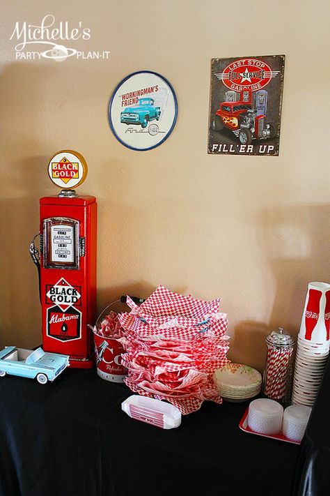 Retro 1950's Dad's Diner Father's Day Party Planning Ideas Decorations 1950s Party Ideas, 1950s Theme Party, Grease Party, 50s Theme Parties, Sock Hop Party, 1950s Diner, Fabulous 50s, Diner Party, 50s Diner