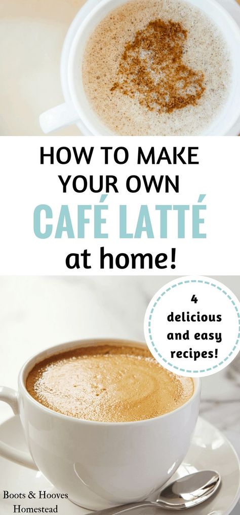 How to make your own cafe latte at home. 4 simple and delicious homemade coffee recipes! Basic Coffee Recipes, How To Make A Latte At Home, Coffee Items, Homemade Latte, Coffee Beverages, Latte At Home, Coffee Van, Coffee Varieties, Starbucks Frappuccino