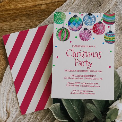 $2.93 | Holiday Ornament Christmas Party - christmas party, christmas ornament, baubles xmas party, watercolor, confetti, modern, childrens, ornaments, colorful x001, festive bauble Christmas Ornament Party, Ornament Exchange Party, Ornament Party, Blue Confetti, Christmas Party Invitation, Colorful Christmas, Holiday Party Invitations, Christmas Party Invitations, Holiday Ornament